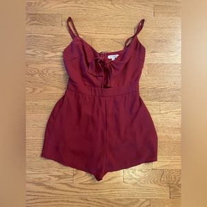 Wild Honey Maroon Shorts Romper Bow